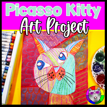 Preview of Picasso Art Lesson Plan, Kitty Artwork for K, 1st, 2nd, 3rd Grade