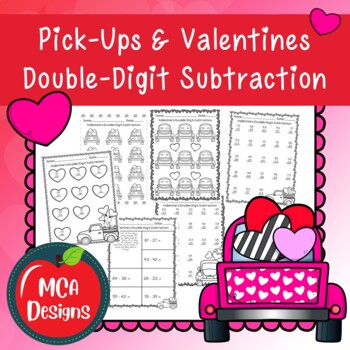 Preview of Pick-Up Trucks and Valentines Double Digit Subtraction