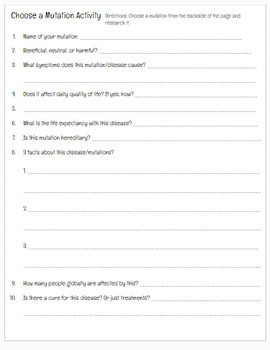 Preview of Pick a Mutation Research Activity