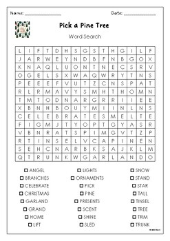 Pick a Pine Tree Word Search Puzzle Activity by Patricia Toht by MsZzz