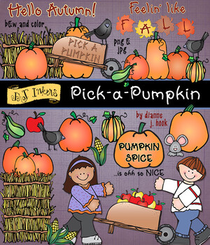 Preview of Pick a Pumpkin Clip Art for Fall and Autumn Harvest by DJ Inkers