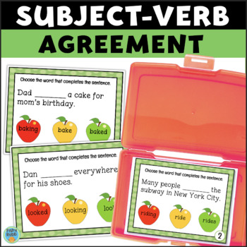 Preview of Subject & Verb Agreement 2nd 3rd Grade Grammar Reading ELA Task Cards Scoot