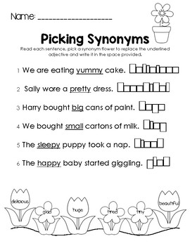Picking Synonyms Garden Worksheet By Little Learning Lane Tpt