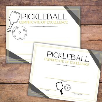 Preview of Pickleball Award for Certificate of Excellence Fancy Style with Ball and Paddle