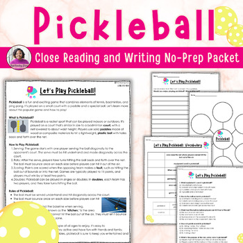 Preview of Pickleball | Close Reading Comprehension | Sports | Centers | Athletics
