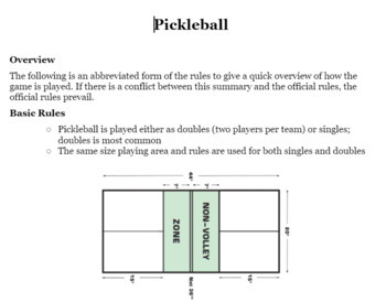 Preview of Pickleball Rules/Study Guide