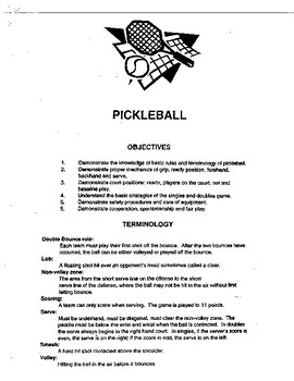 Preview of Pickleball Student Handout and Rule Sheet