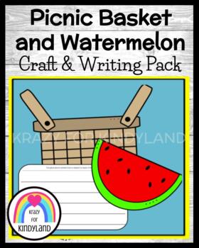 Preview of Picnic Basket, Watermelon Craft and Writing Activity - Summer, Beach Center