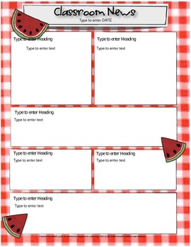 Preview of Picnic, Watermelon, Red Gingham Newsletter For Word_Generation 1