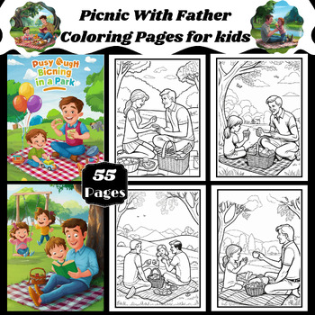 Preview of Picnic With Father Coloring Pages for kids - Father's Day Coloring Book