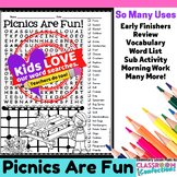 Picnic Word Search Puzzle Activity Morning Work : Early Fi