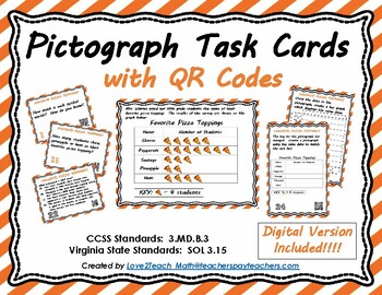 Preview of Pictograph Task Cards with QR Codes- Set 6