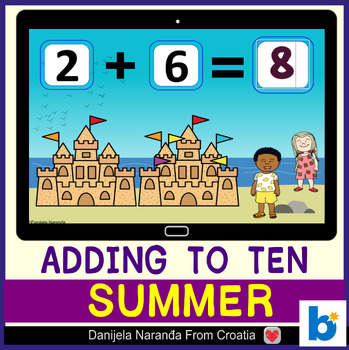 Preview of Picture Addition 1-10 | Summer Sandcastle MATH Boom ™ Cards