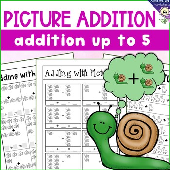 Preview of Picture Addition Add to Five with Pictures/ Kindergarten, Easy Math Fun and Cute