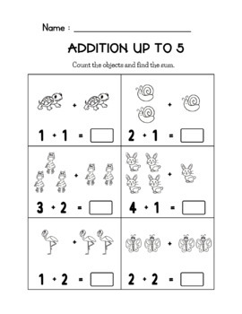 Picture Addition | Addition Up To 5 | Picture Printable Worksheets