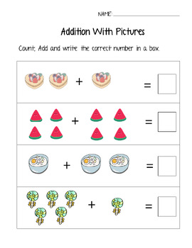 Picture Addition & Subtraction to 10 Food Worksheets For Pre-k and ...