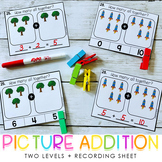 Picture Addition Task Cards - Includes 2 Levels + Recordin