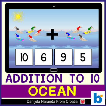 Preview of Picture Addition To 10 Ocean | End Of Year MATH Boom™ Cards
