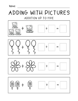 Picture Addition Up to Five Adding with Pictures Worksheet Printable FREE
