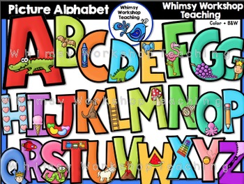 Preview of Picture Alphabet (With Phonics Images) Clip Art - Whimsy Workshop Teaching