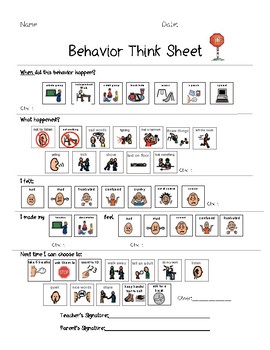 Preview of Picture Behavior Think Sheet