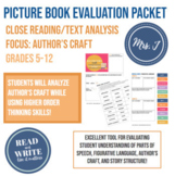 Picture Book Close Reading & Text Analysis Worksheets