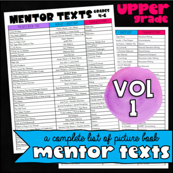 Preview of Picture Book Mentor Text List for Upper Grade - VOL. 1