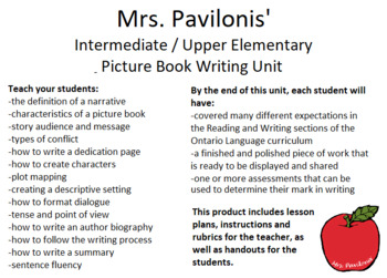Preview of Picture Book Writing Unit for Intermediate / Upper Elementary Grades