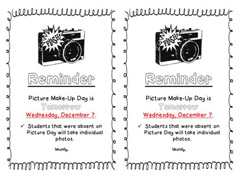 Picture Day Reminder (Editable) by 4th Cliff ELEMENTARY TpT