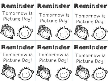 Picture Day Reminder Note by Jennifer Carlin TPT