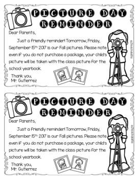 Editable Picture Day Reminders by 2teachalatte TPT