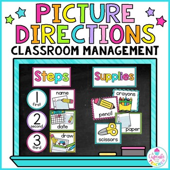 Preview of Picture Direction Cards for Classroom Management | Visual Directions