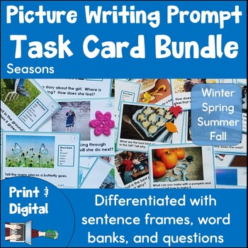 Preview of Seasons Picture Prompt Writing Task Card Bundle Print and Digital