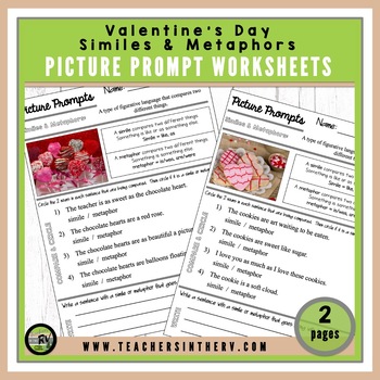 Preview of Picture Prompts | Worksheets | Similes & Metaphors  | Valentine's Day