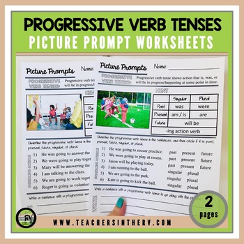 Preview of Picture Prompts | Worksheets | Progressive Verb Tenses