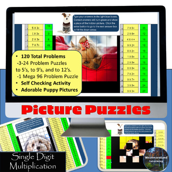 Preview of Picture Puzzles Puppies One Step Multiplication Pixel Art