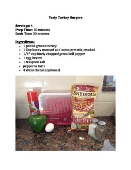 Preview of Picture Recipe's for Low Reading Levels- Turkey Burgers