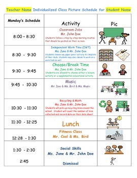 Autism Picture Schedule Sample by Autism Specialty Products | TpT