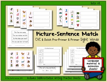 Preview of Picture-Sentence Match: CVC Words & Sight Words (bonus Writing Practice sheets)