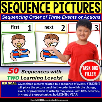 Preview of Picture Sequencing First-Next-Last Task Box Filler for Autism Reading Strategy