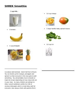 Preview of Picture Shrek Smoothie recipe card