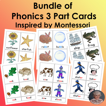 Preview of Picture Word Matching with Printable Montessori 3 Part Cards K-2 English Phonics