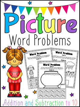 Preview of Picture Word Problems Printable Worksheets - Addition & Subtraction Kindergarten