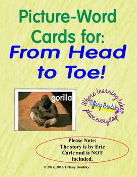 Preview of Picture-Word Vocabulary Cards for Eric Carle's From Head to Toe