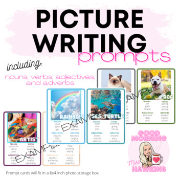 Preview of SENTENCE Writing Picture Prompts with nouns, verbs, adjectives, and adverbs