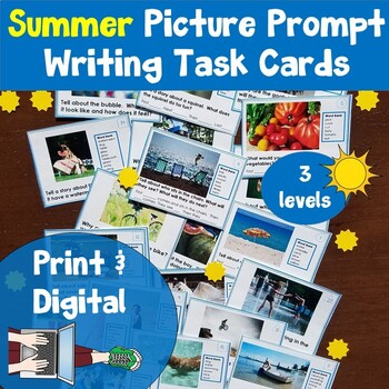 Preview of Picture Writing Prompt Task Cards Summer Print and Digital
