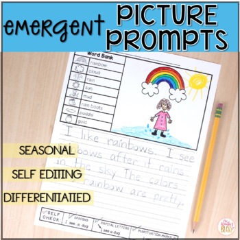 Preview of Picture Writing Prompts - DIFFERENTIATED Prompts with Self Editing