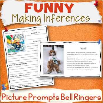 Preview of Funny Prompts Picture of the Day ELA Bell Ringers - Making Inferences Writing - 