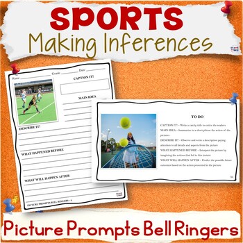Preview of Sports Picture of the Day ELA Bell Ringers - Making Inferences Writing Prompts