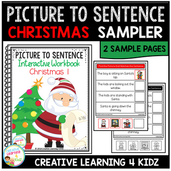 Preview of Picture to Sentence Interactive Workbook + Worksheet: Christmas SAMPLER